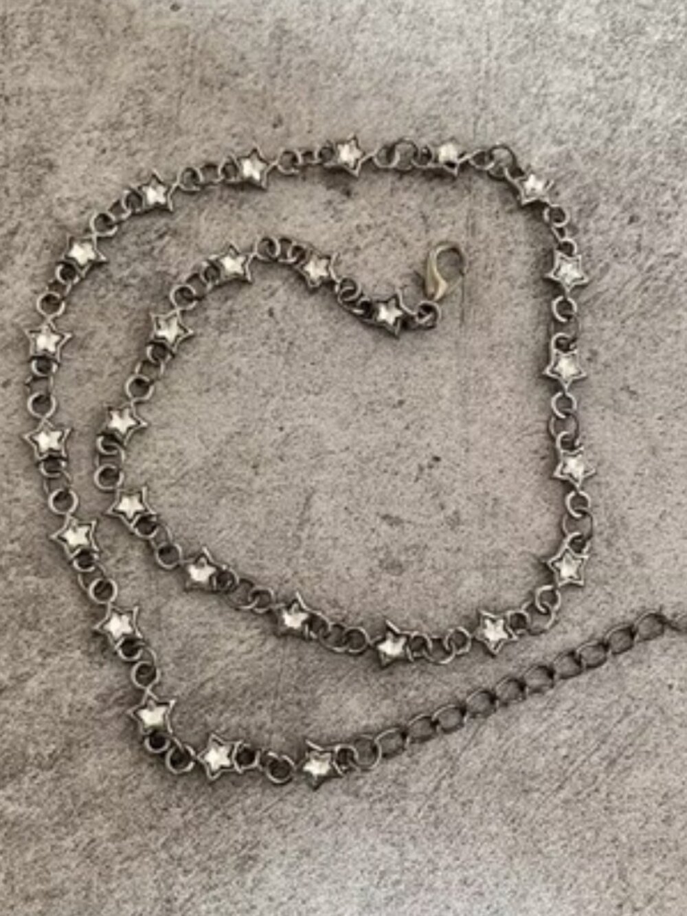 DESIGNER Rocker Chic Gunmetal Star Shaped Clear Crystal Link Chain Necklace**NEW